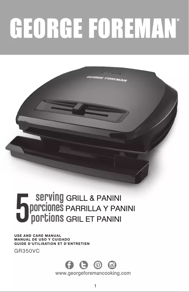 Page 1 de la notice Manuel utilisateur George Foreman GR350VC