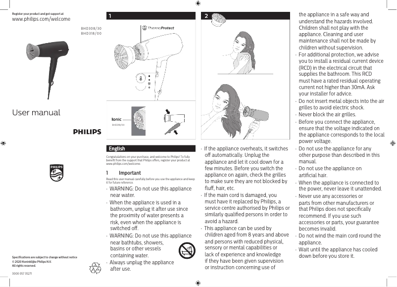 Page 1 de la notice Manuel utilisateur Philips BHD318