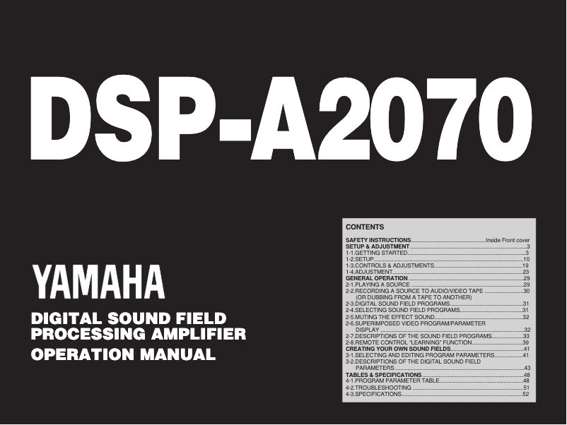Page n°1 - Manuel utilisateur Yamaha DSP-A2070