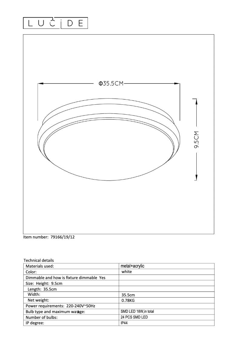 Page 1 de la notice Manuel utilisateur Lucide Casper i 79166/19/12