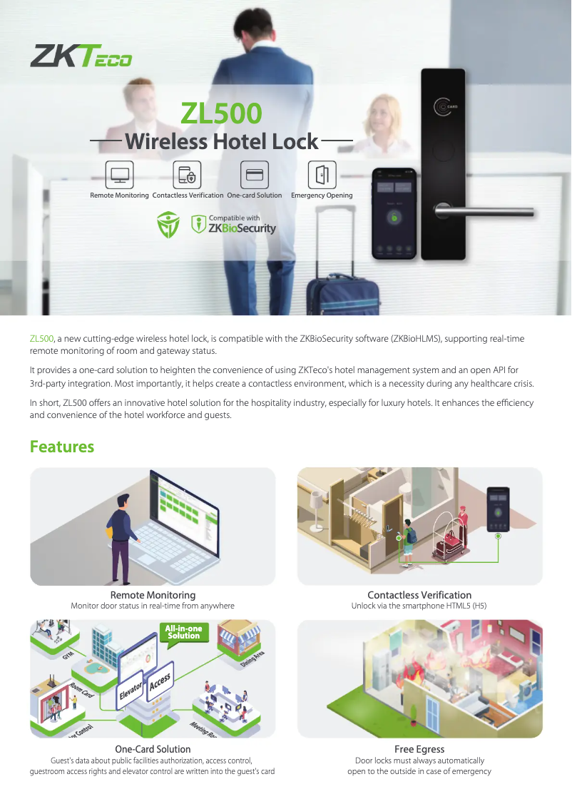 Page 1 de la notice Fiche technique ZKTeco ZL500