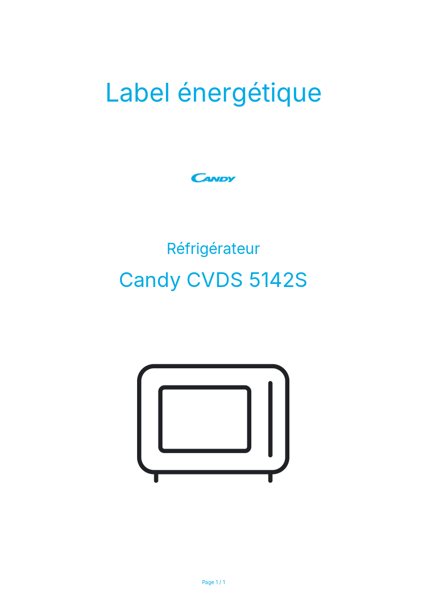 Page n°1 - Label énergétique Candy CVDS 5142S
