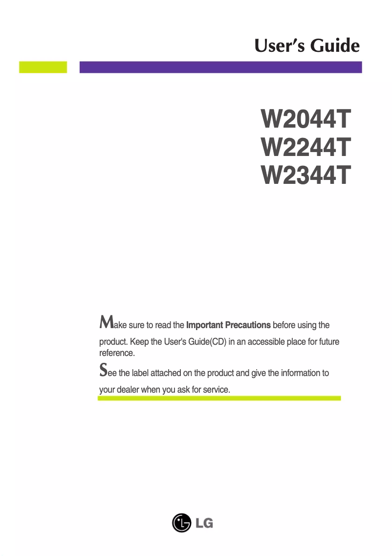 Page n°1 - Manuel utilisateur LG W2044T