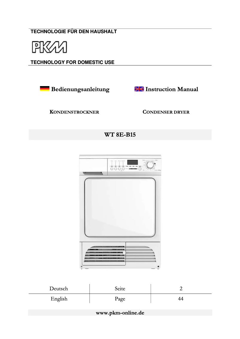 Page 1 de la notice Manuel utilisateur PKM WT8E-B15