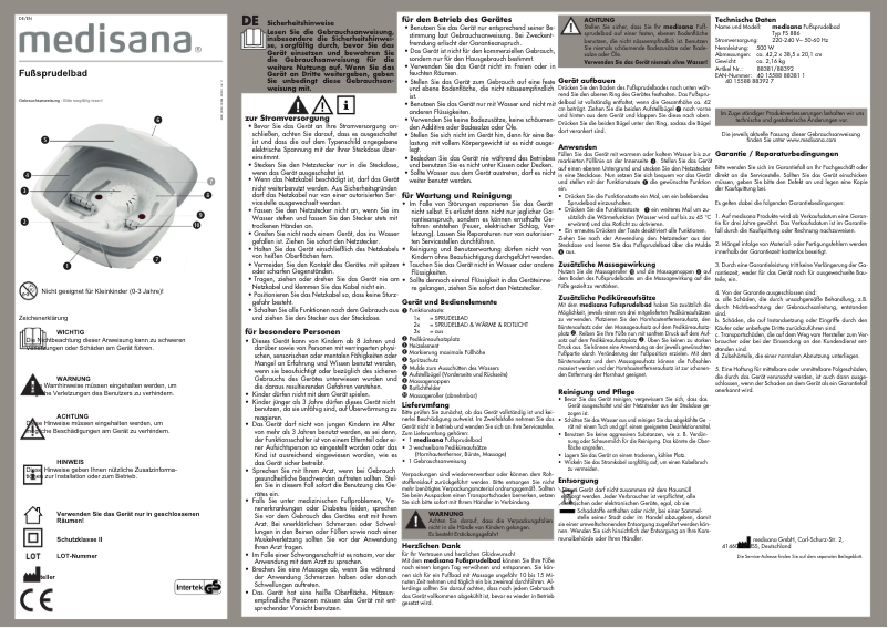 Page n°1 - Manuel utilisateur Medisana FS 886