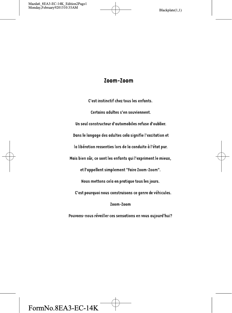 Page 1 de la notice Manuel utilisateur Mazda 6 (2016)