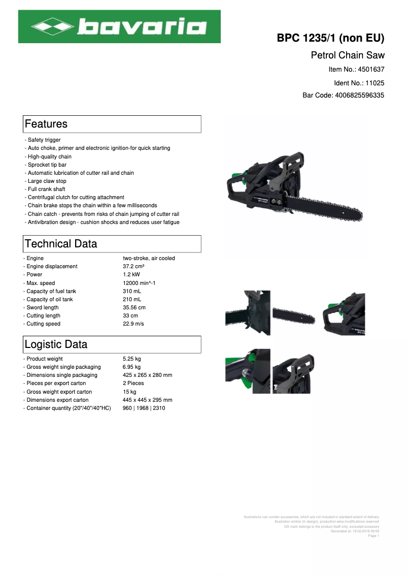 Page 1 de la notice Fiche technique Bavaria BPC 1235/1
