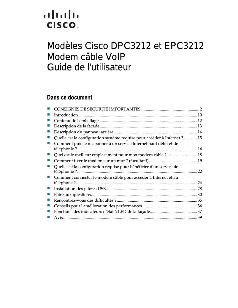 Page 1 de la notice Manuel utilisateur Cisco DPC3212
