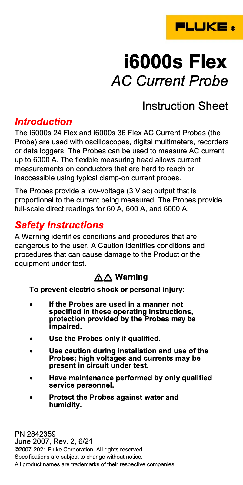 Page n°1 - Manuel utilisateur Fluke i6000s Flex
