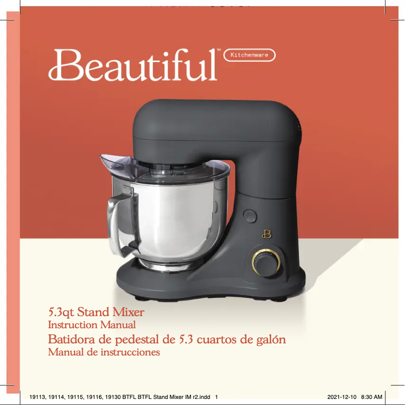 Page 1 de la notice Manuel utilisateur Beautiful 5.3qt Stand Mixer