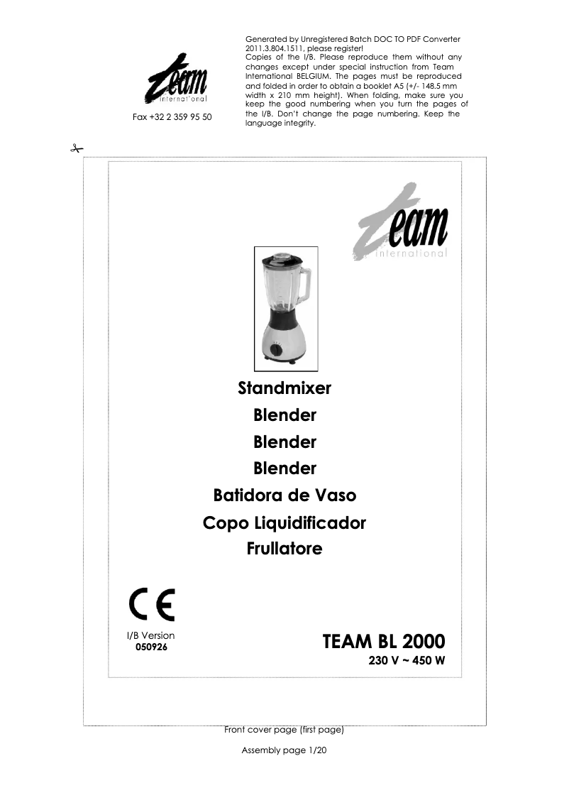 Page 1 de la notice Manuel utilisateur Team BL 2000