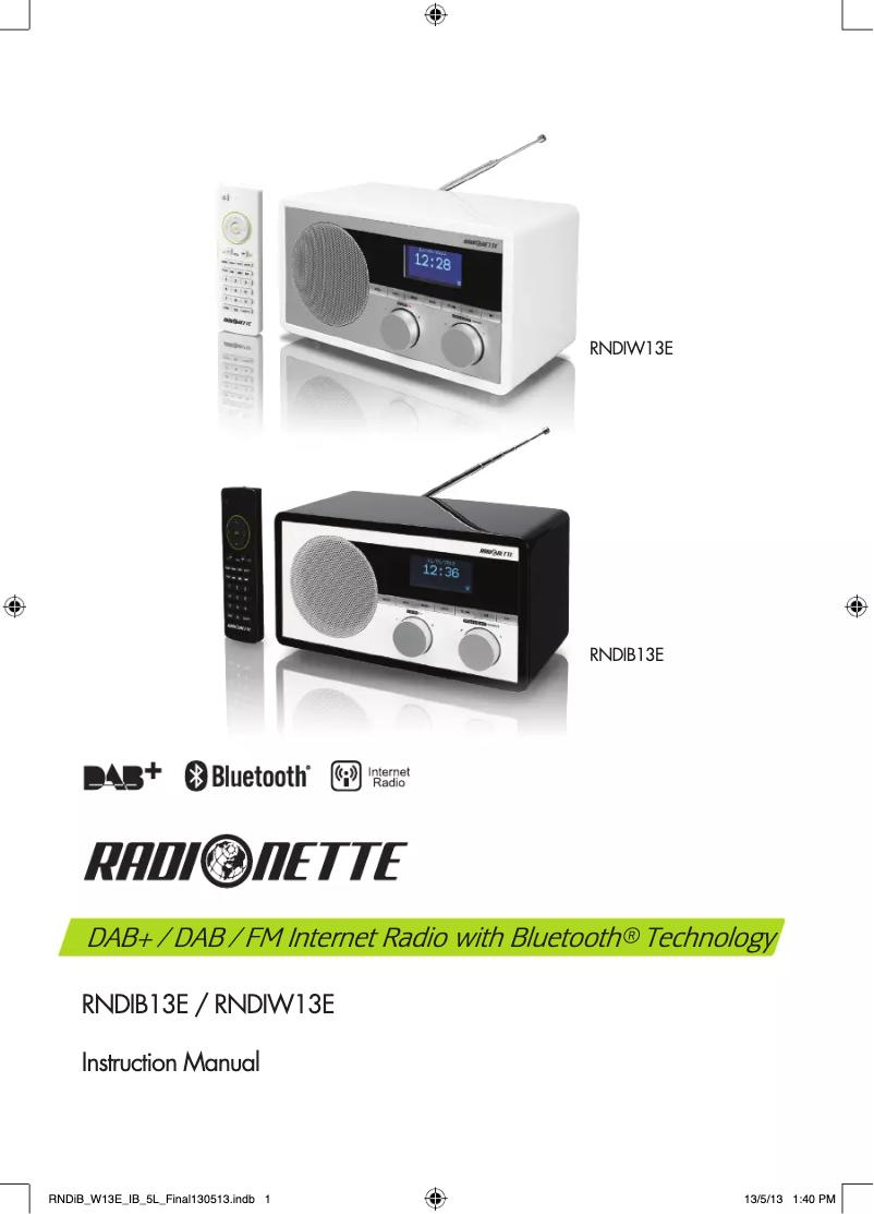 Page n°1 - Manuel utilisateur Radionette RNDIB13E