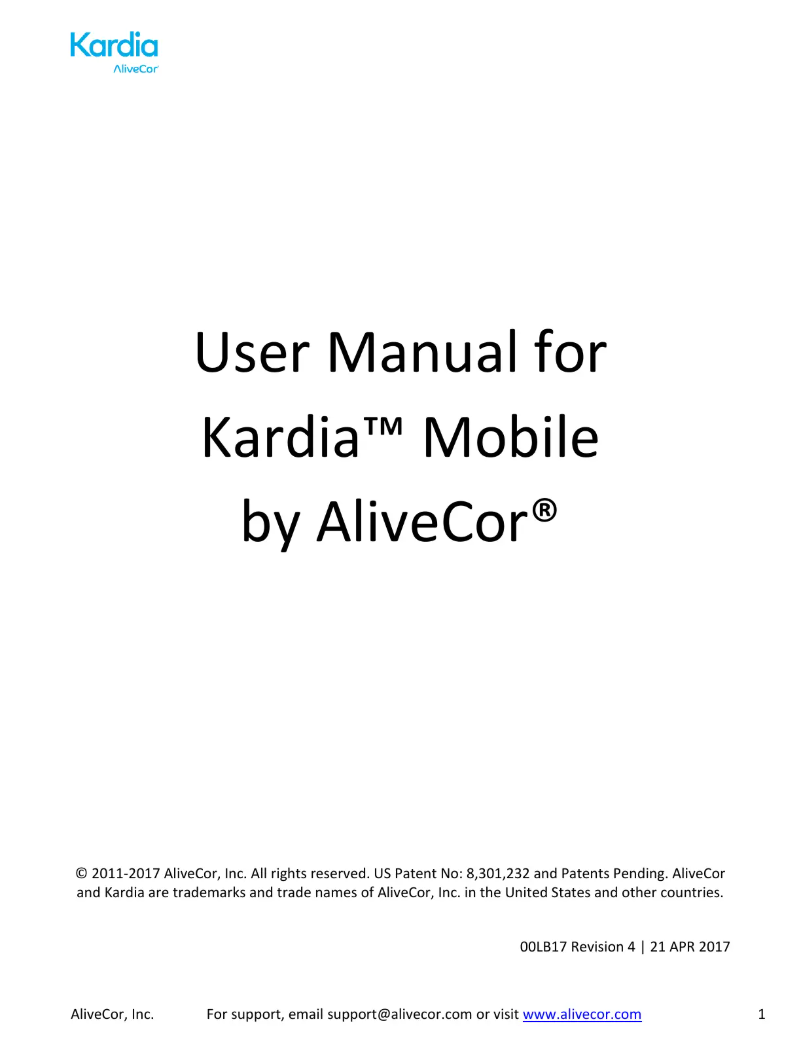 Page n°1 - Manuel utilisateur AliveCor Kardia Mobile