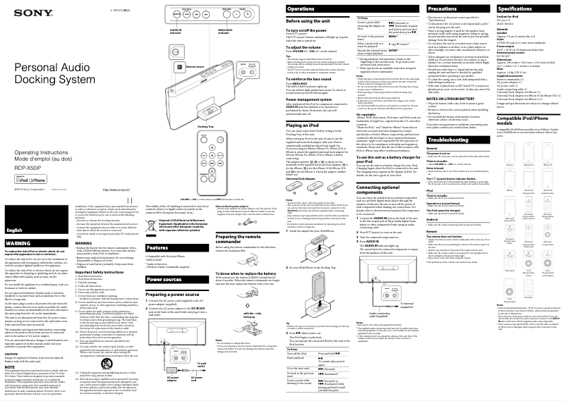 Image de la première page du manuel de l'appareil RDP-X50IP