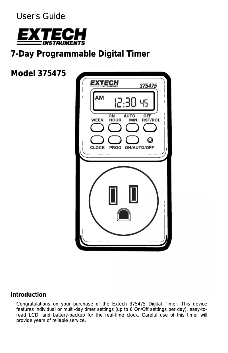 Page 1 de la notice Manuel utilisateur Extech 375475