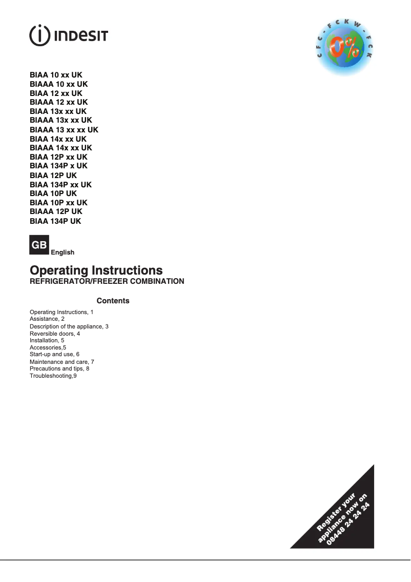 Page n°1 - Manuel utilisateur Indesit BIAA 12P UK