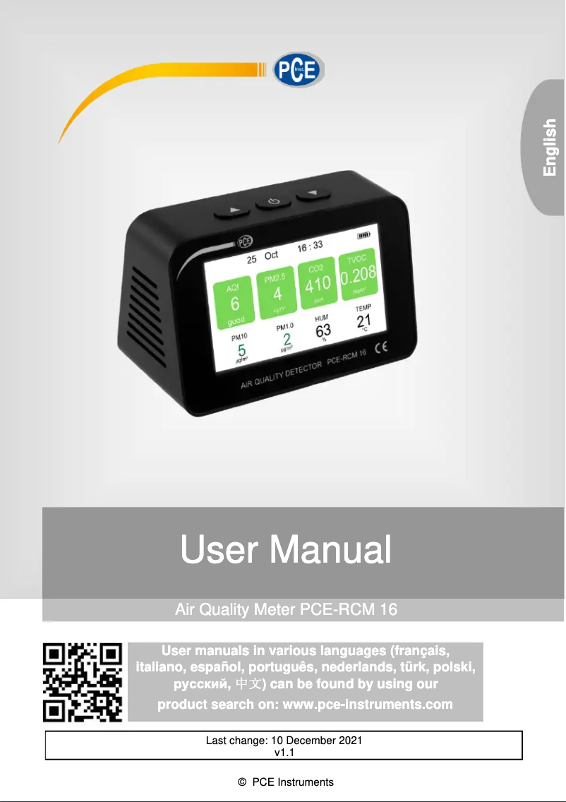 Página 1 del manual Manual de usuario PCE Instruments PCE-RCM 16