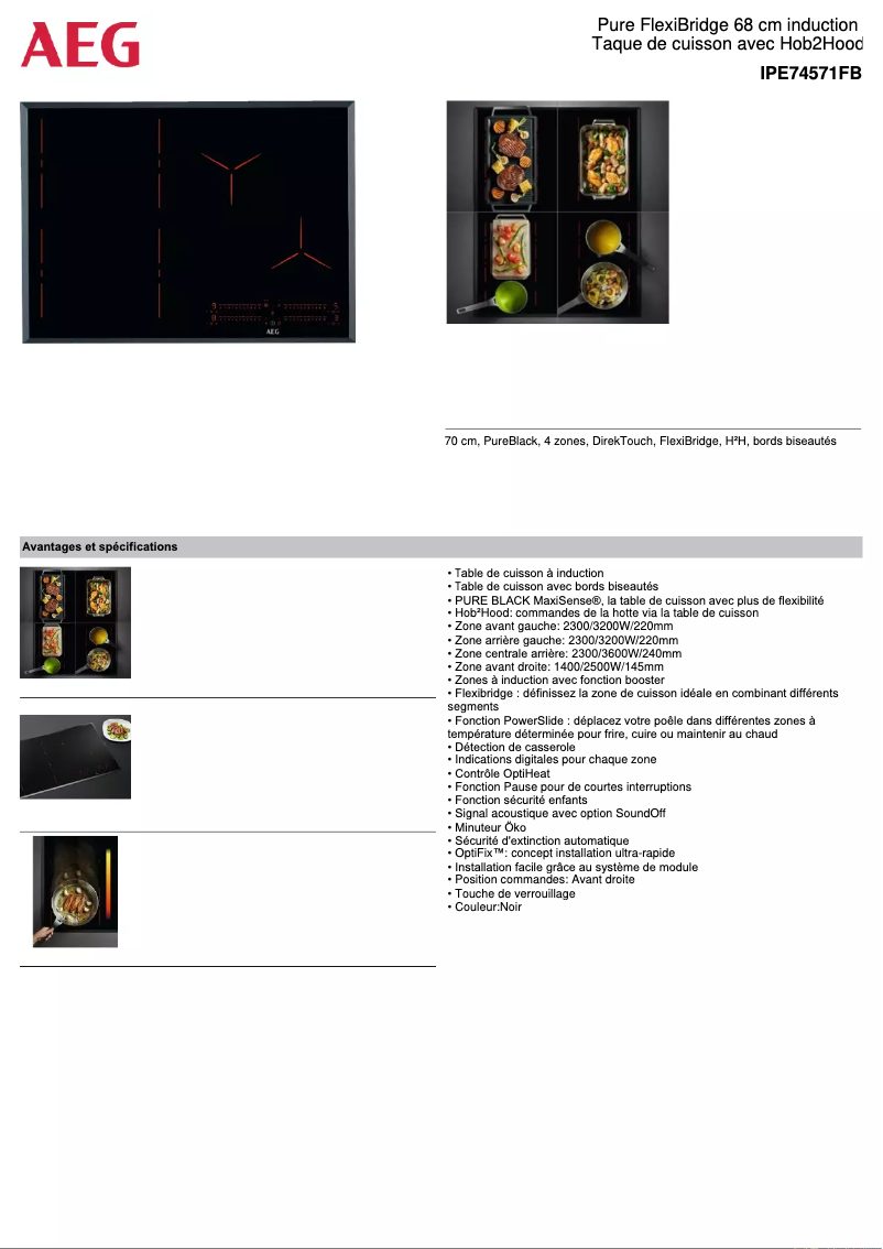 Page 1 de la notice Fiche technique AEG IPE74571FB
