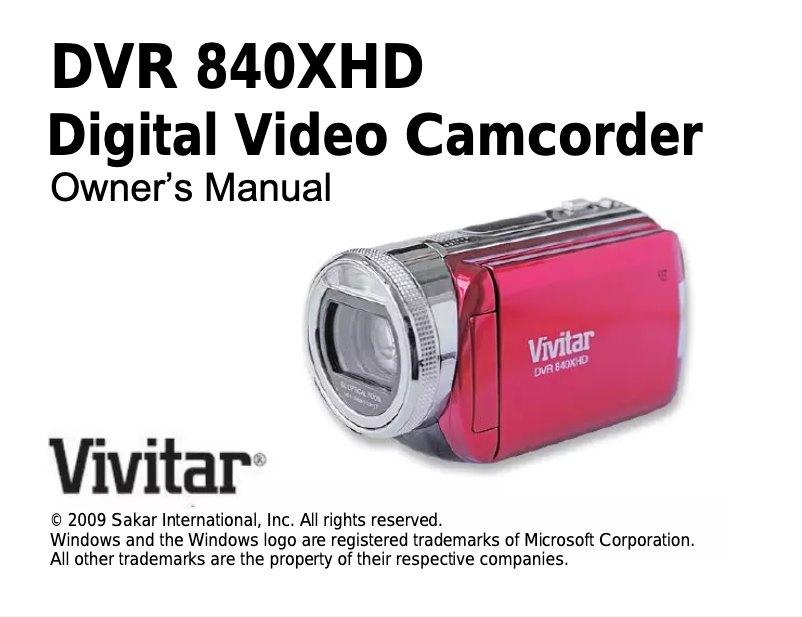 Page 1 de la notice Manuel utilisateur Vivitar DVR 840 XHD