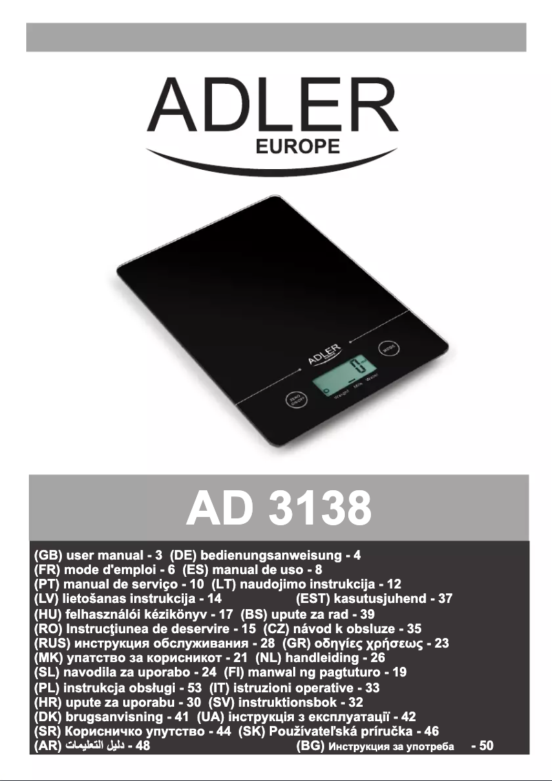 Page 1 de la notice Manuel utilisateur Adler AD 3138