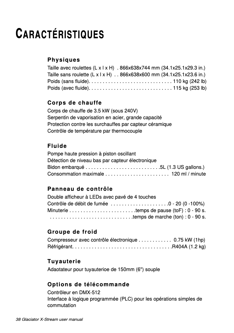 Page 1 de la notice Fiche technique Martin JEM Glaciator X-Stream