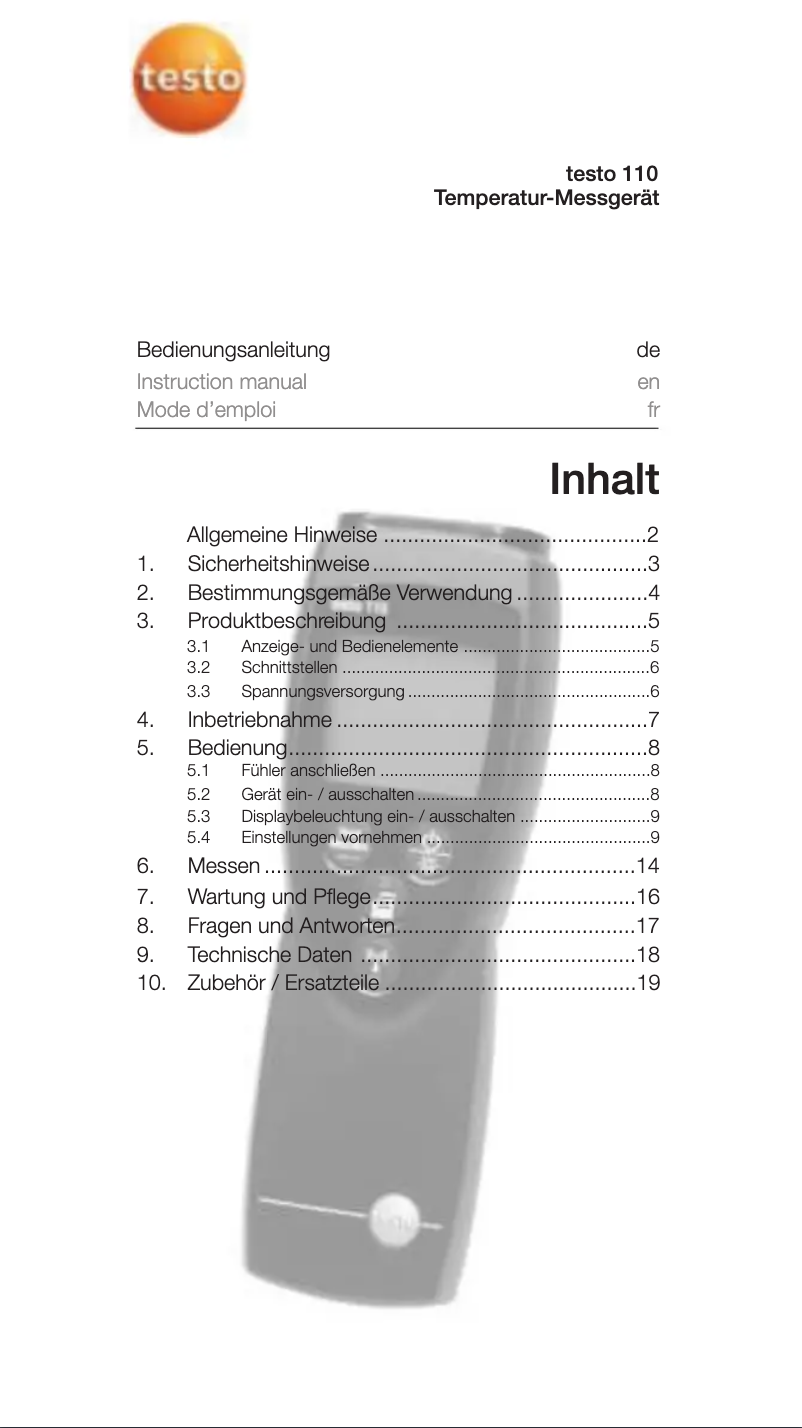 Page n°1 - Manuel utilisateur Testo 110