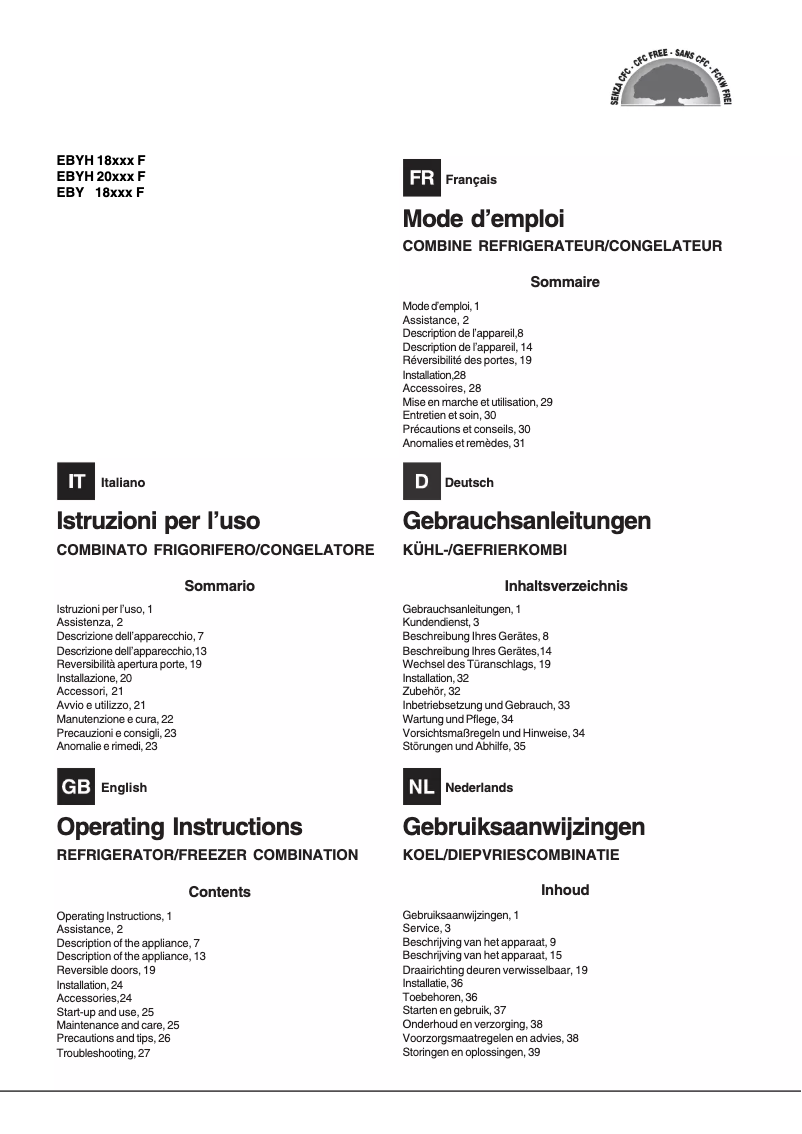 Page n°1 - Manuel utilisateur Hotpoint Ariston EBYH 20213 F