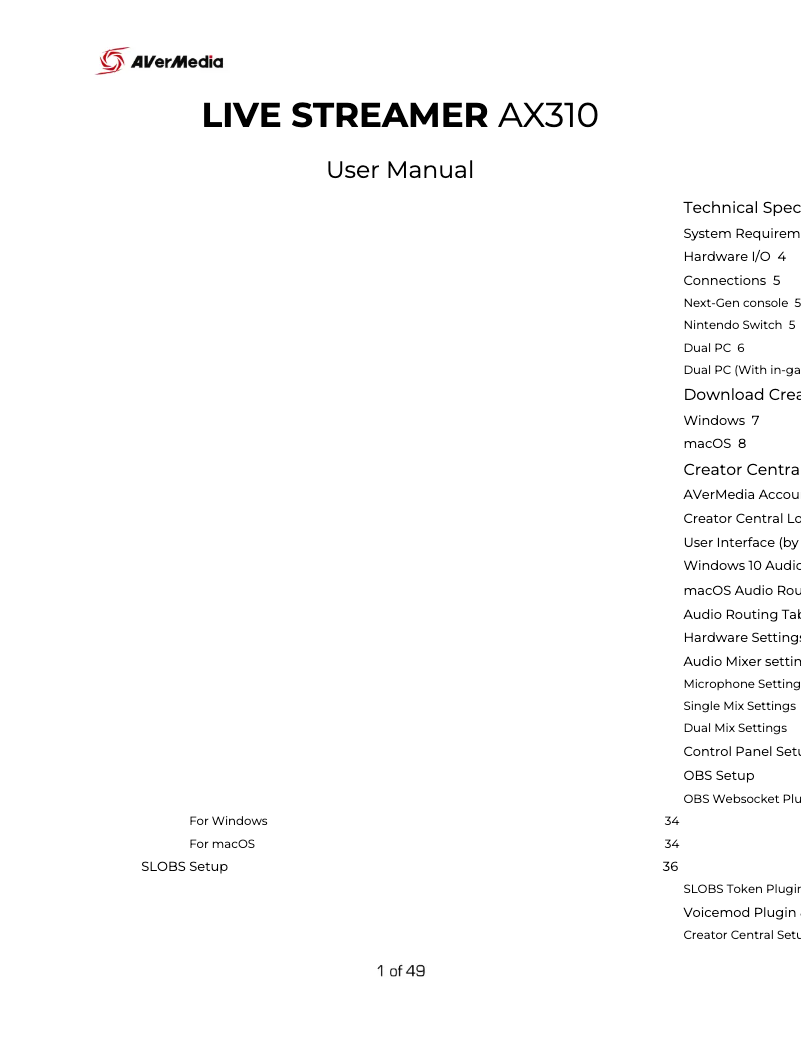 Page n°1 - Manuel utilisateur AVerMedia Live Streamer NEXUS AX310