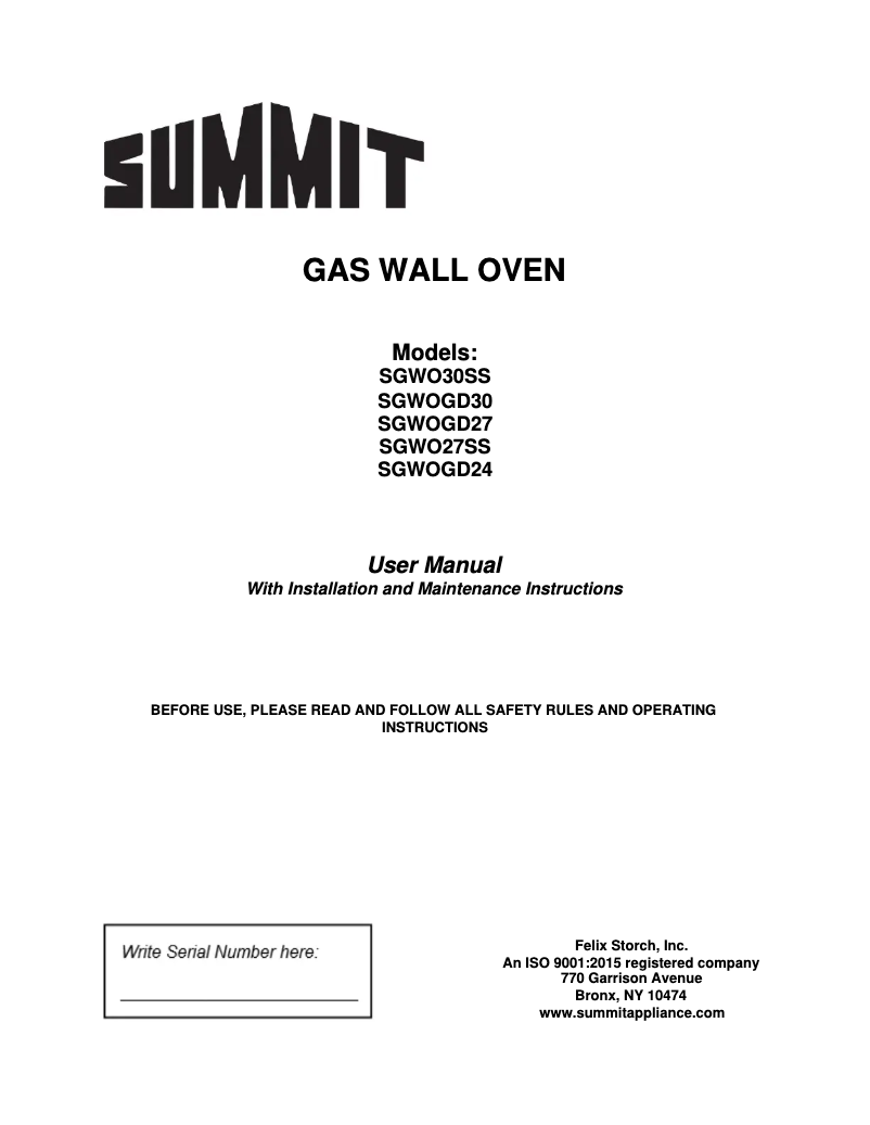 Page 1 de la notice Manuel utilisateur Summit SGWOGD30