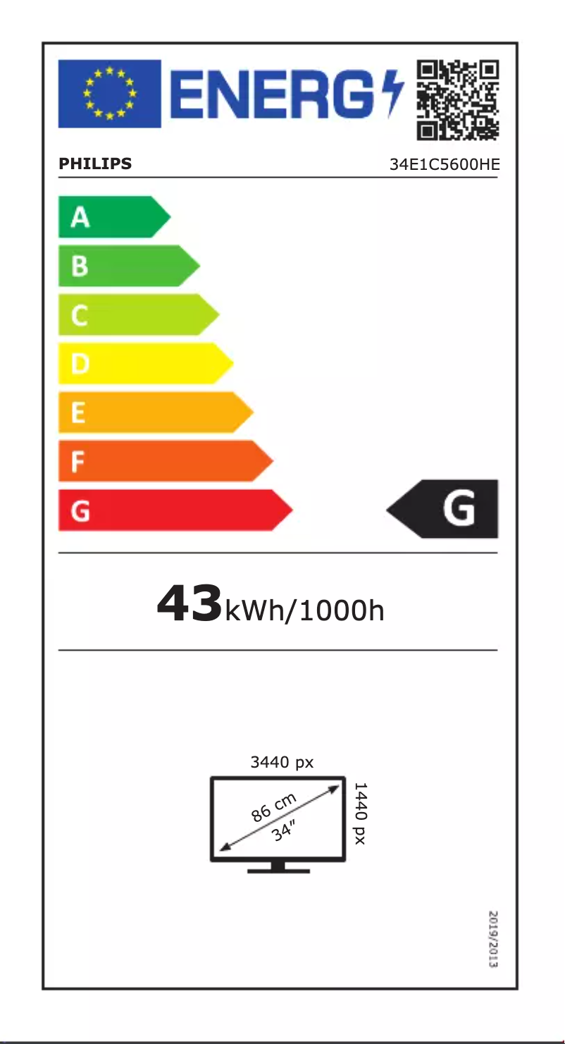 Page 1 de la notice Label énergétique Philips 34E1C5600HE