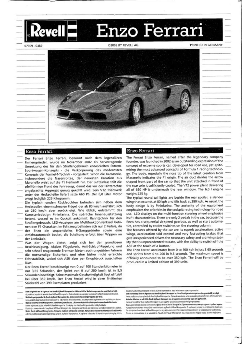 Página 1 del manual Manual de usuario Revell Ferrari Enzo