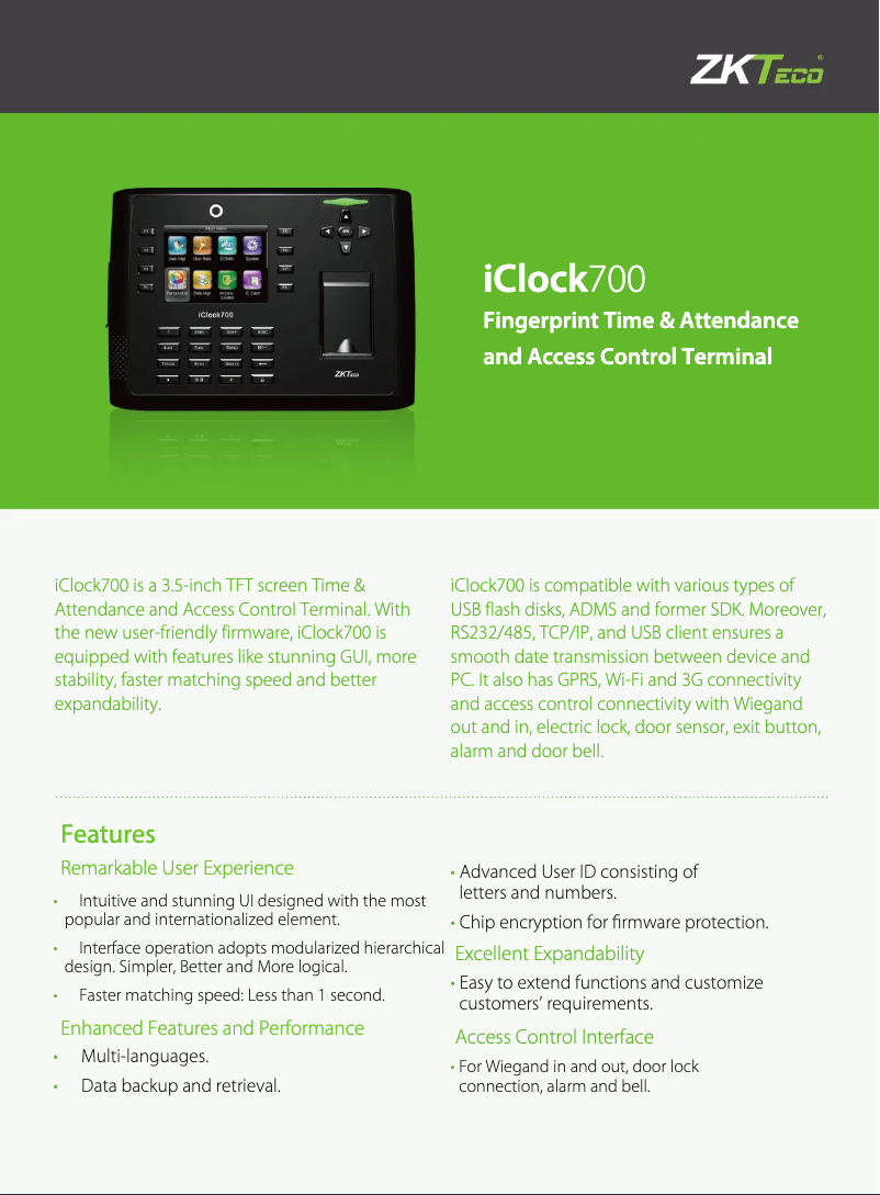 Image de la première page du manuel de l'appareil iClock 700