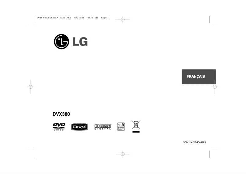 Page 1 de la notice Manuel utilisateur LG DVX380