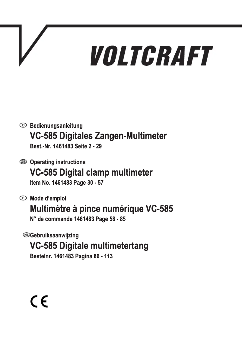 Page n°1 - Manuel utilisateur Voltcraft VC-585