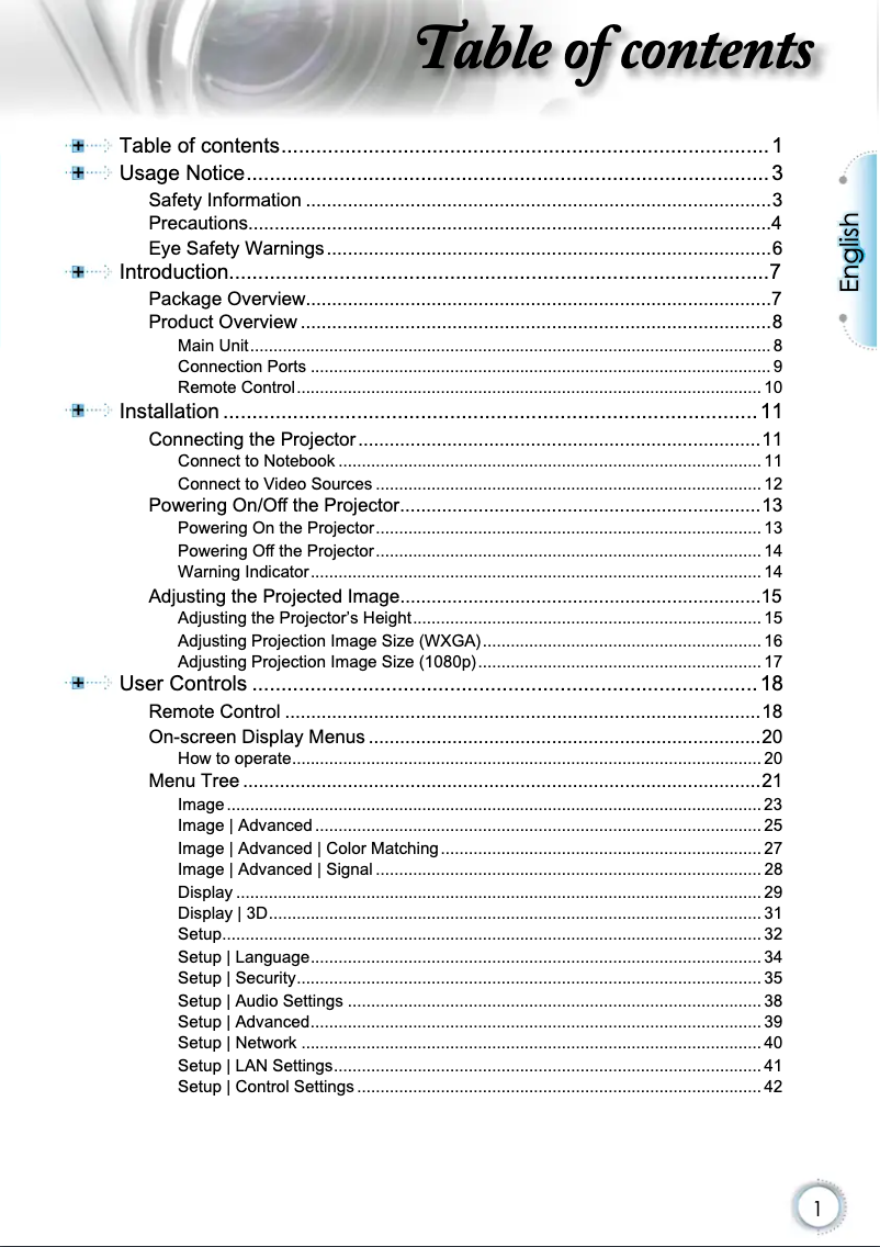 Page 1 de la notice Manuel utilisateur Optoma W415