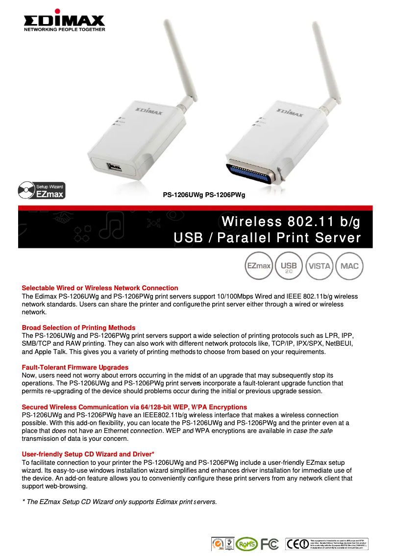Page 1 de la notice Fiche technique Edimax PS-1206PWg