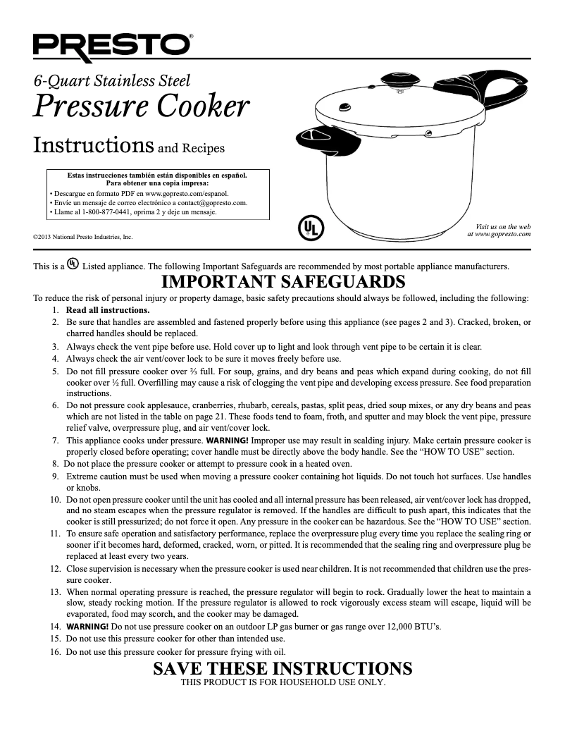 Page 1 de la notice Manuel utilisateur Presto 01365