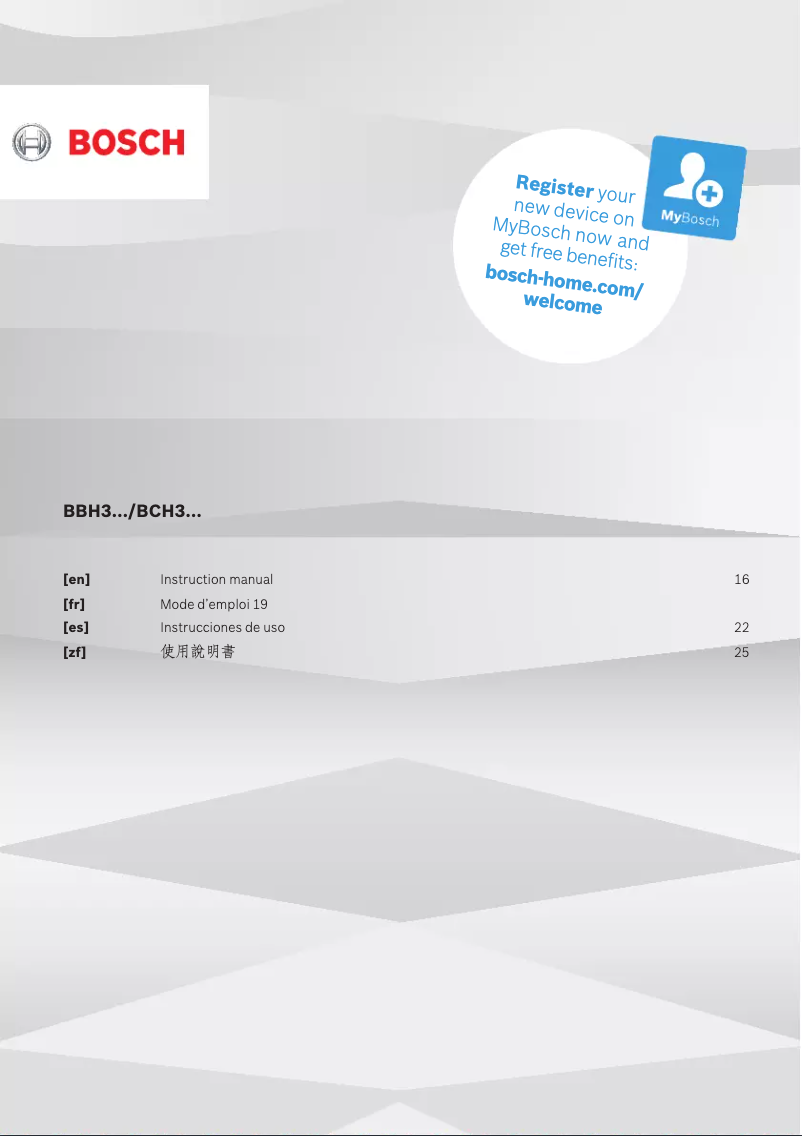 Page 1 de la notice Fiche technique Bosch BBH3230GB