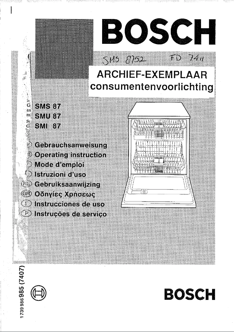 Page 1 de la notice Manuel utilisateur Bosch SMS8752EU