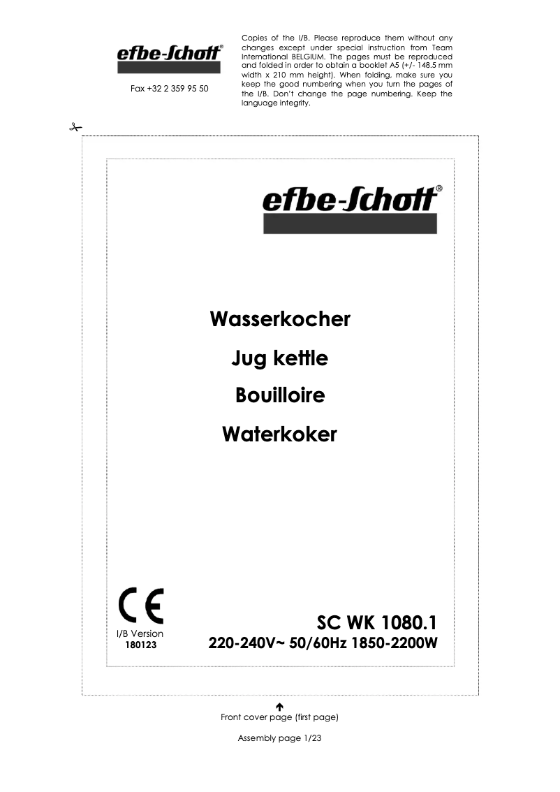 Page 1 de la notice Manuel utilisateur Efbe-Schott SC WK 1080.1