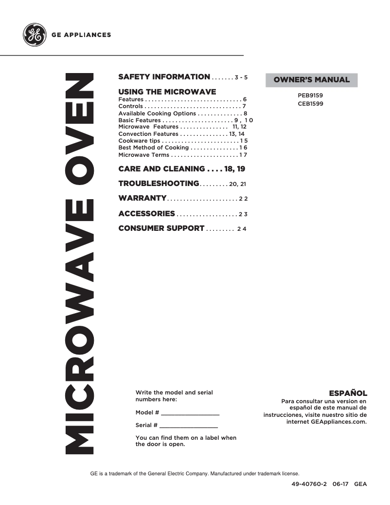 Page 1 de la notice Manuel d'utilisation et d'entretien GE Café CEB1599ELDS