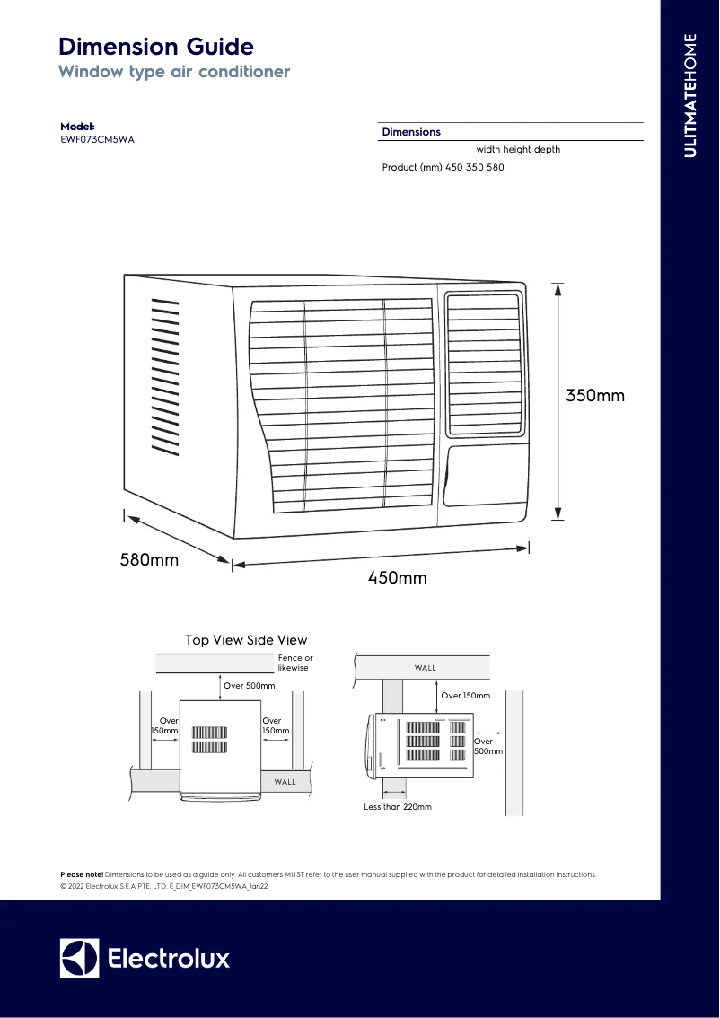 Page 1 de la notice Dessin technique Electrolux EWF073CM5WA