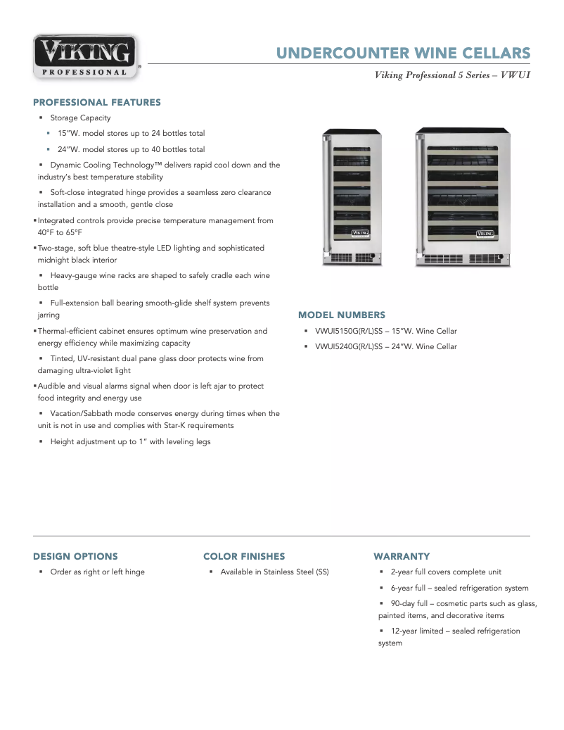 Page 1 de la notice Fiche technique Viking VWUI5240GLSS