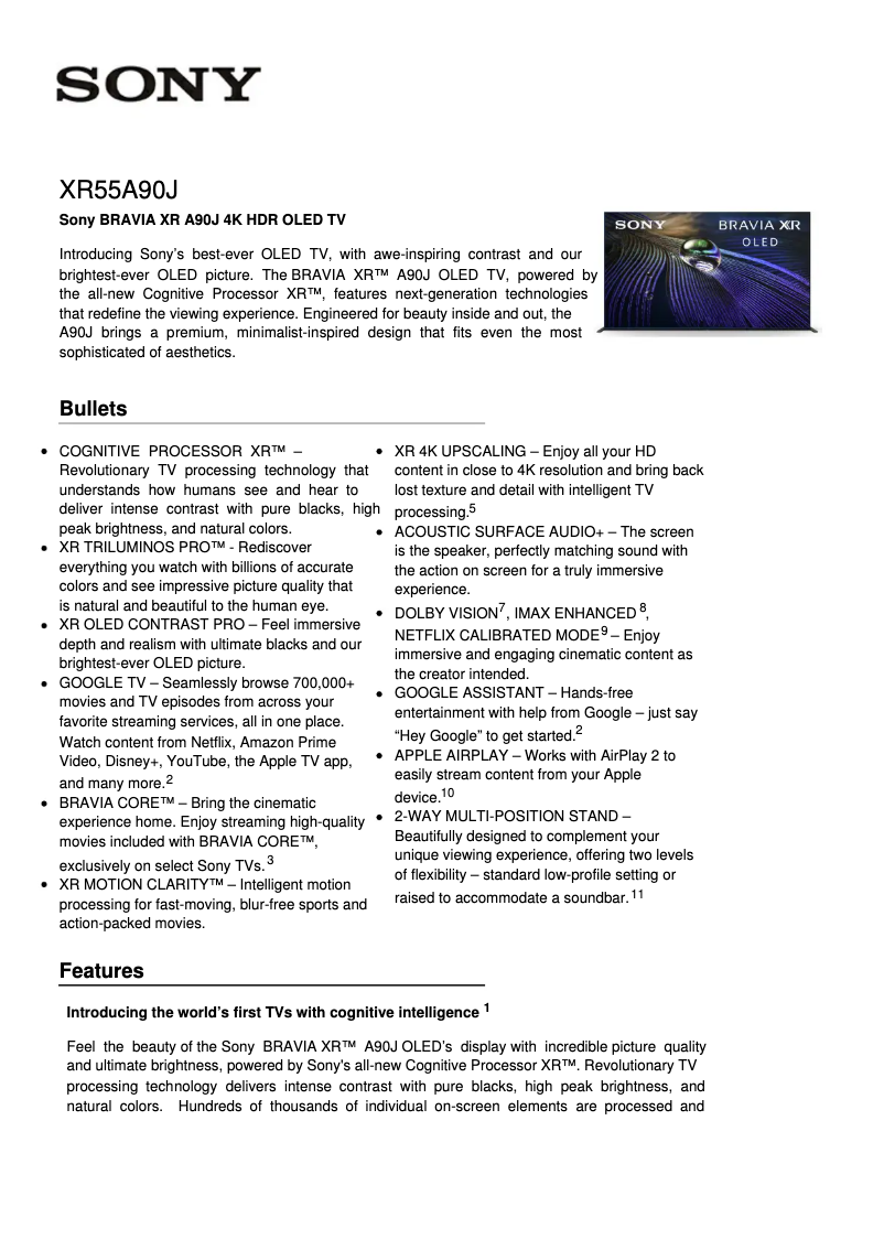 Image de la première page du manuel de l'appareil Bravia XR-55A90J