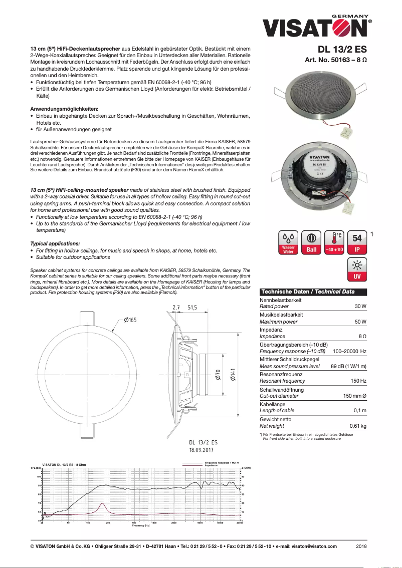 Page 1 de la notice Manuel utilisateur Visaton DL 13/2 ES
