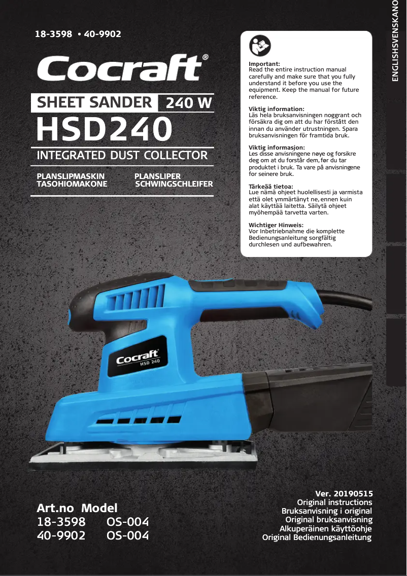 Page n°1 - Manuel utilisateur Cocraft HSD 240