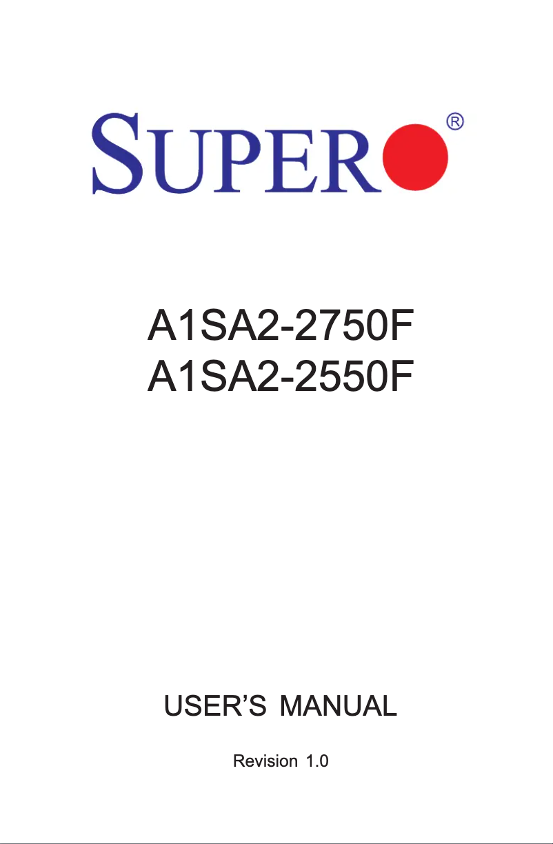Page n°1 - Manuel utilisateur Supermicro A1SA2-2750F