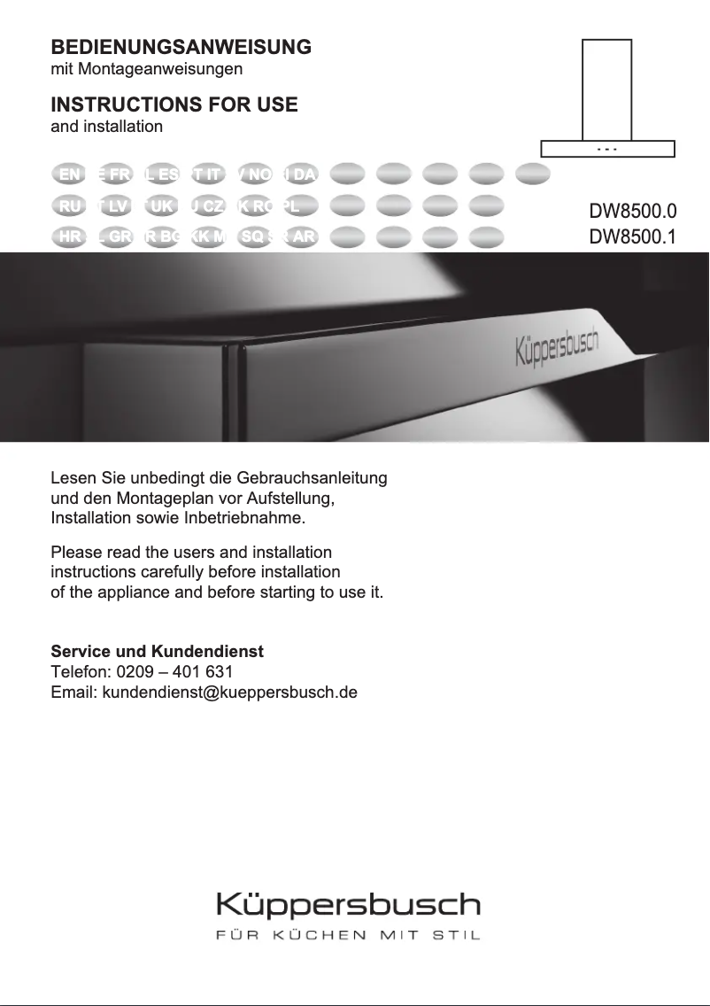 Image de la première page du manuel de l'appareil DW8500.1S