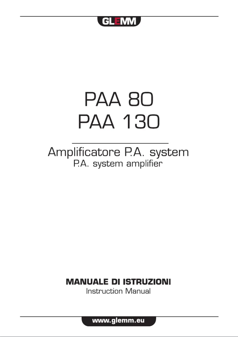 Page n°1 - Manuel utilisateur Glemm PAA 80