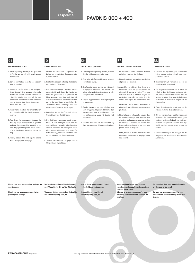 Page n°1 - Manuel utilisateur Easy Camp Pavonis 400
